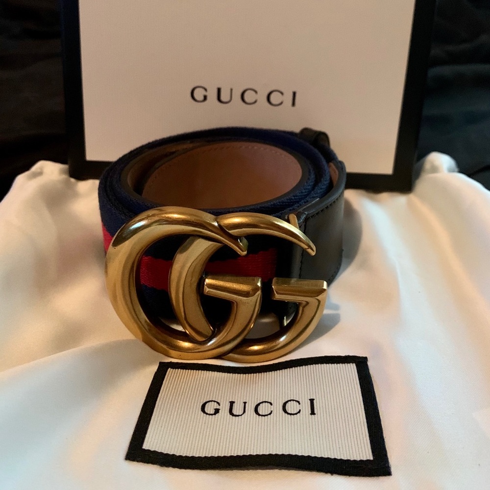Gucci Navy/Red Web Belt G Buckle